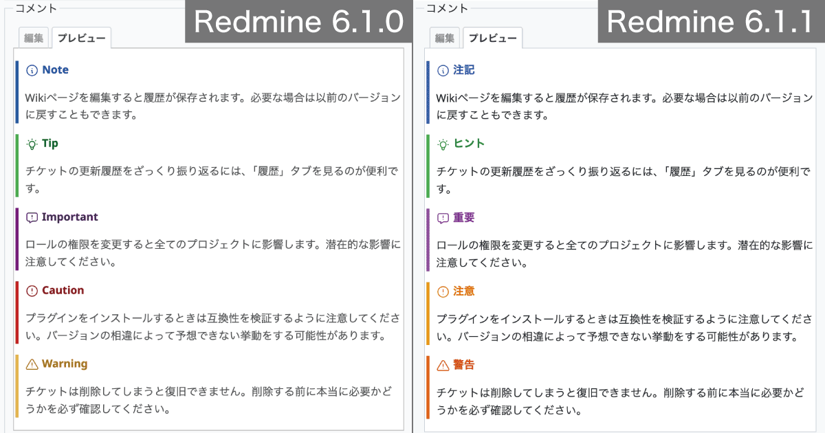 【毎月更新】Redmine リリース前の新機能を先行チェック！CommonMark Markdown アラートボックスの日本語化など（2025年11月コミット分）